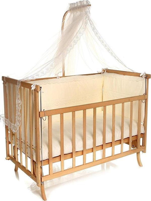 Bebekonfor Elyaza Doğal Anne Yanı Asansörlü Uyku Setli Beşik 60x120 cm Kr - Image 1