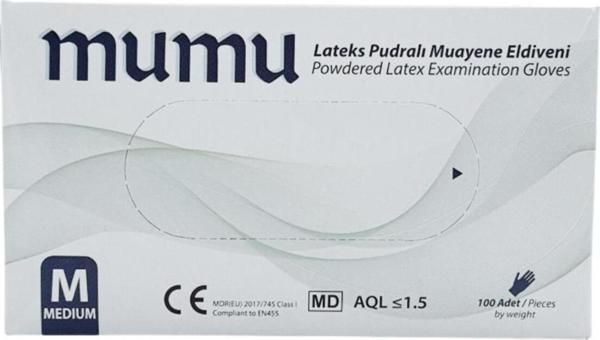 Mumu Lateks Pudralı Muayene Eldiveni 100 Adet Medium - Image 1