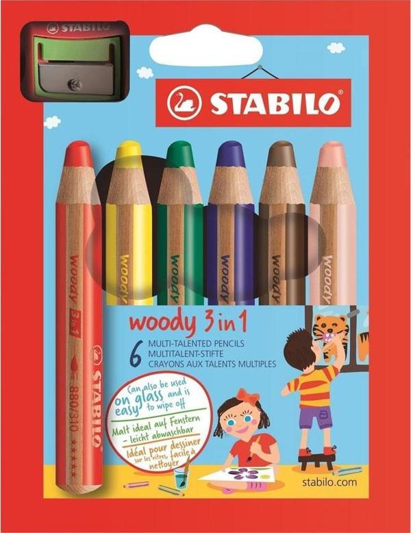 Stabilo woody 3in1 duo Kuru Boya 6 Renk EO8826-2 - Image 1