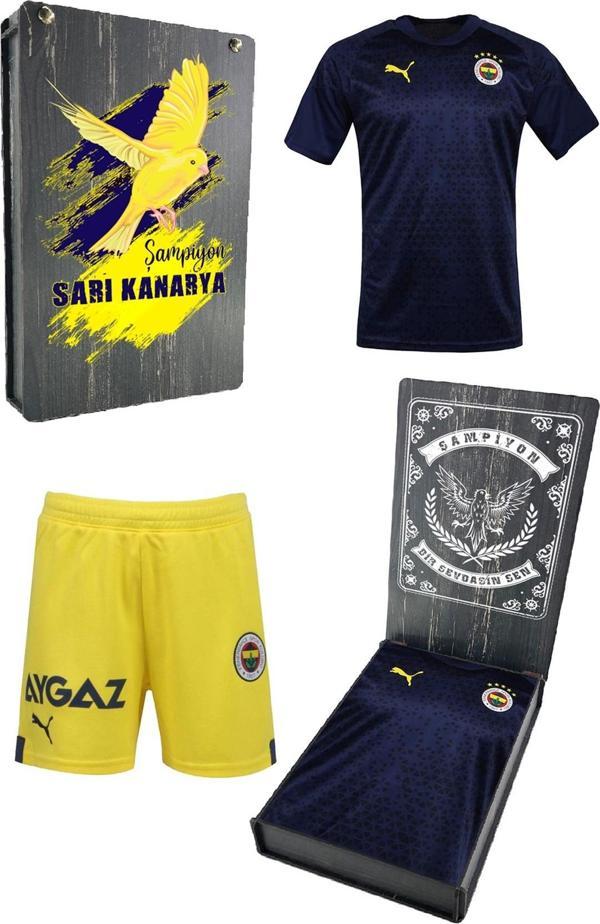 Fenerbahçe Orijinal A Takım Futbolcu Lacivert Antrenman Çocuk T-Shirt + Şort Set Ahşap Kutulu - Image 1