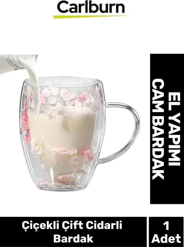 Özel El Yapımı Sıcak Soğuk Dayanıklı Süslü Organik Çiçekli Çift Cidarlı Handmade Bardak - Image 1