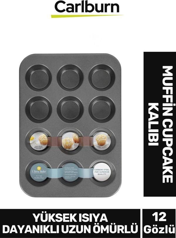 Yüksek Isıya Dayanıklı Uzun Ömürlü Yapışmaz Yıkanabilir 12 Gözlü Muffin Cupcake Kalıbı - Image 1