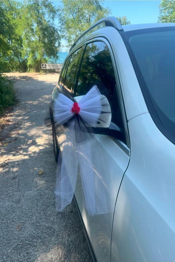 İ&D Baby 30 Adet Kristal Tül Latex Gül Kuyruk Sarkıt Tül Detaylı Düğün Nikah Kına Sünnet Konvoy Süsü - Image 1