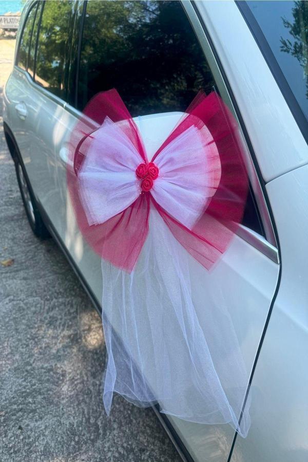 İ&D Baby 10 Adet Kristal Tül Latex Gül Kuyruk Sarkıt Tül Detaylı Düğün Nikah Kına Sünnet Konvoy Süsü - Image 1