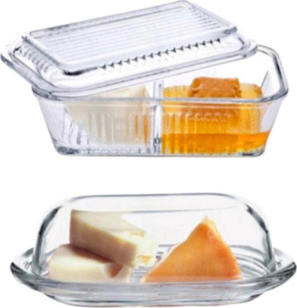 Paşabahçe kapaklı 2 bölmeli kahvaltılık - tereyağlık ballık peynirlik 2 li set - Image 1