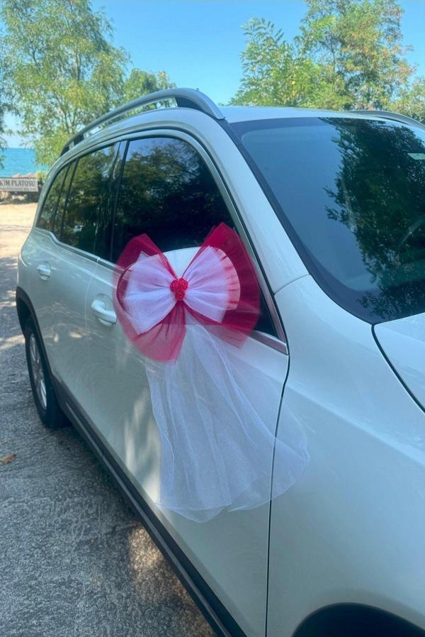 İ&D Baby 5 Adet Kristal Tül Latex Gül Kuyruk Sarkıt Tül Detaylı Düğün Nikah Kına Sünnet Konvoy Süsü - Image 1