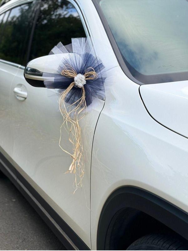 İ&D Baby 30 Adet Kristal Tül Latex Gül Doğal Rafya Detaylı Düğün Nikah Kına Sünnet Araba Konvoy Süsü - Image 1