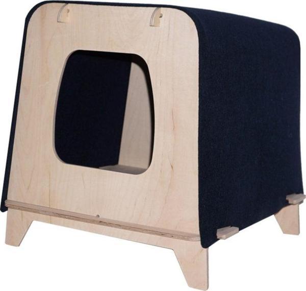 Tufetto Neko Ahşap Kedi Evi - Lacivert Keçe & Ahşap - Image 1