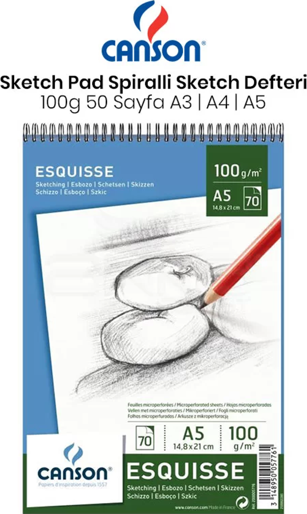 Canson Sketch Pad Spiralli Sketch Defteri 100G - Image 1