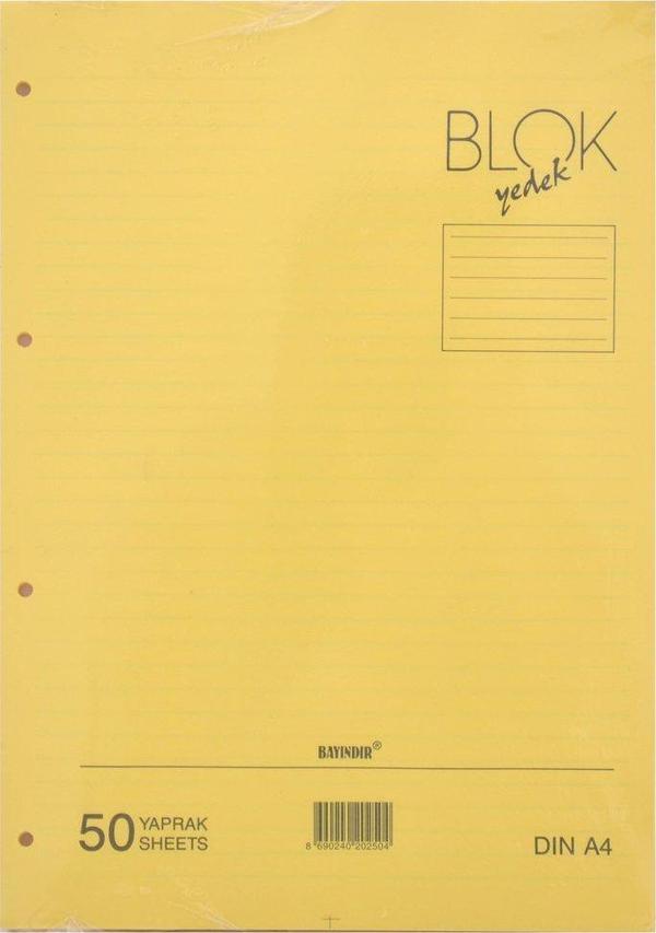 Bayındır A4 Çizgili Kolej Yedeği 50 Yaprak Sarı - Image 1