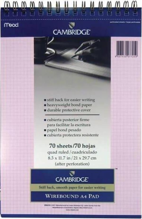 Mead Cambridge A4 Bloknot Kareli 70 Yaprak Pembe - Image 1