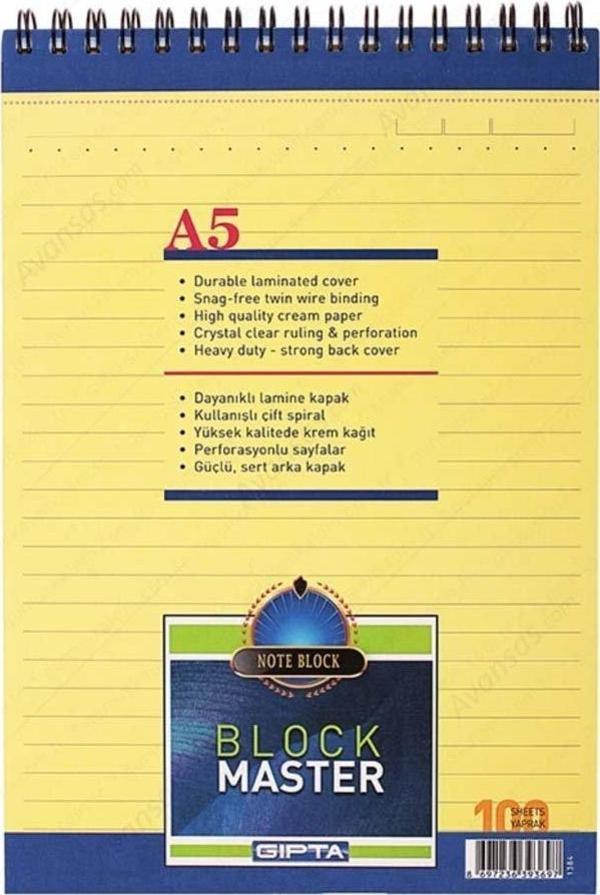 Gıpta Block Master A5 Bloknot Spiralli Karton Kapak 100Yp Çizgili - Image 1