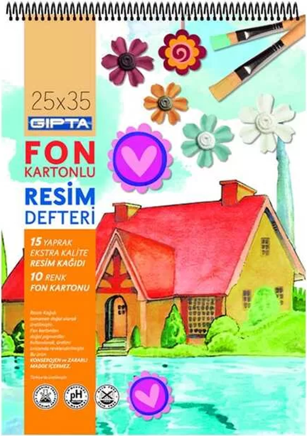 Gıpta Spiralli Fon Kartonulu Resim Defter 25 X 35-15 Yaprak +10 Yaprak - Image 1