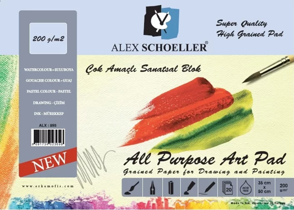 alex schoeller Resim Bloğu 35X50 Cm (9 Adet Renkli Fon Kartonu + 11 Adet Beyaz Resim Kağıdı 200 Gr) - Image 1