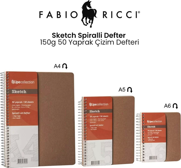 Fabio Ricci Sketch Spiralli Defter 150G 50 Yaprak Çizim Defteri - Image 1