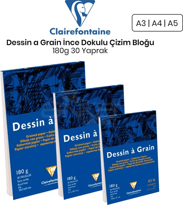 Clairefontaine Dessin A Grain İnce Dokulu Çizim Bloğu 180G 30 Yaprak - Image 1