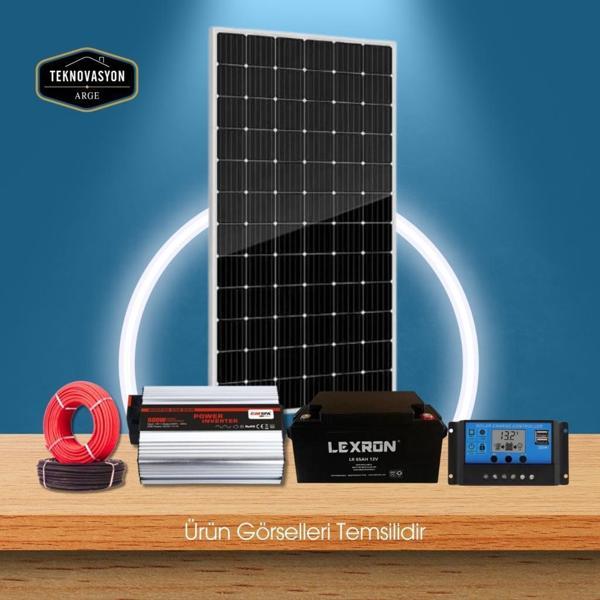 Teknovasyon Arge Güneş Enerjisi Aydınlatma - TV Paketi  600W İnverter 170W Güneş Paneli 65Ah Jel Akü - Image 1