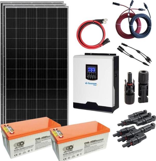 Teknovasyon Arge Güneş Enerjisi Solar Paketi 3kva İnverter 400 watt Güneş Paneli 200 Amper Jel Akü - Image 1