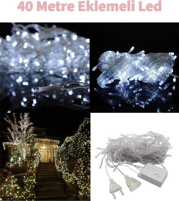 Fonksiyonlu Beyaz 40 Metre Dekor Led - Çam Ağacı Süsü Yılbaşı Süsü - Pirinç Led - Image 1