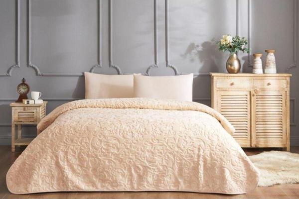 ÖZDİLEK Trendy Art Deco Bej Tek Kişilik Battaniye - Image 1
