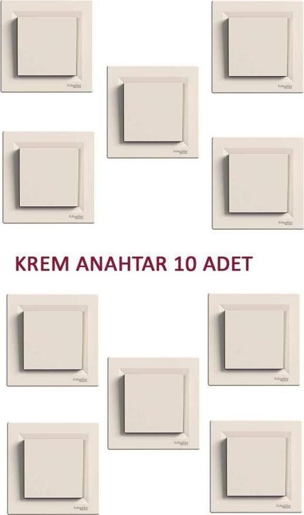 Schneider Asfora Krem Anahtar 10 Adet - Çerçeveli - Image 1