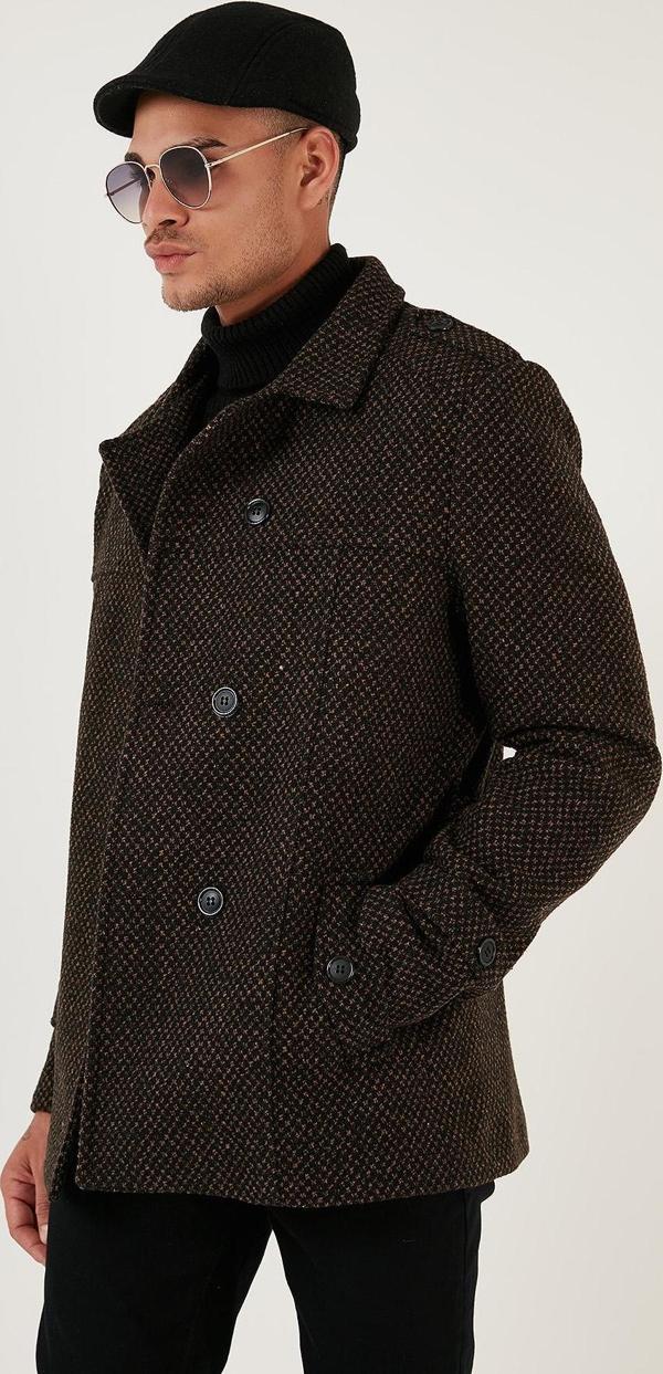 Buratti Slim Fit Cepli Pamuklu Kaşe Erkek Kaban 5841015 Camel Noktalı - Image 1