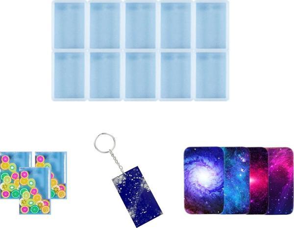 Epoksi Çoklu Silikon Kalıp Anahtarlık Kalıbı Dikdörtgen Seri Döküm Kalıbı 4X6 CM 10 Lu - Image 1