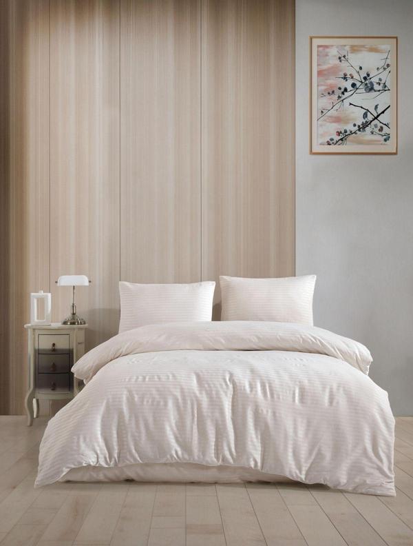 Loyal Home Baroque Ekru Çizgili Saten Çift Kişilik Nevresim Takımı - Image 1