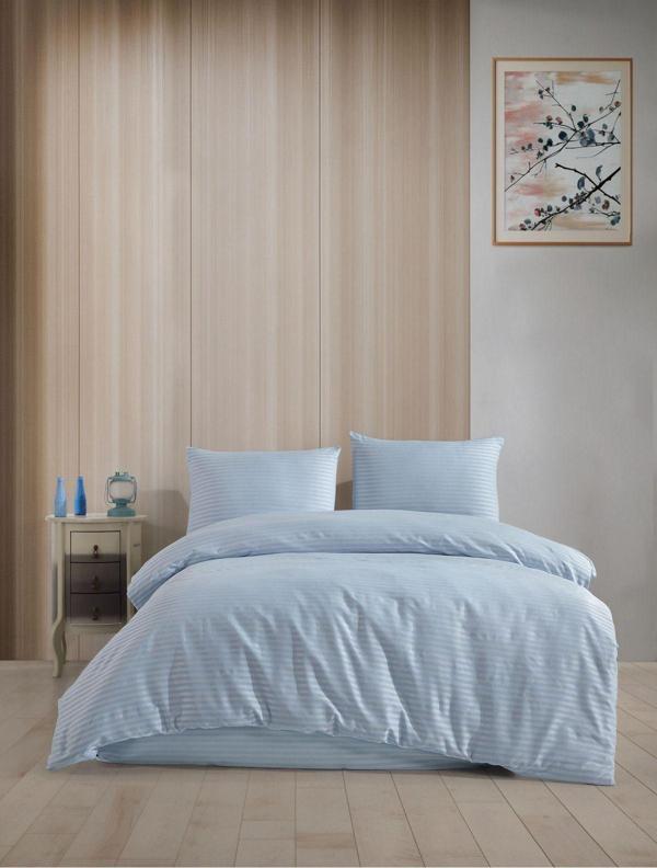 Loyal Home Baroque Mavi Çizgili Saten Çift Kişilik Nevresim Takımı - Image 1