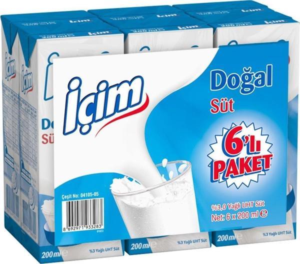İçim Sade Yağlı Süt 200 Ml X 6 Adet - Image 1
