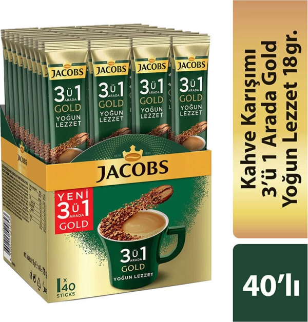 Jacobs 3Ü1 Arada Gold Yoğun Lezzet Kahve 18 Gr X 40 Adet - Image 1