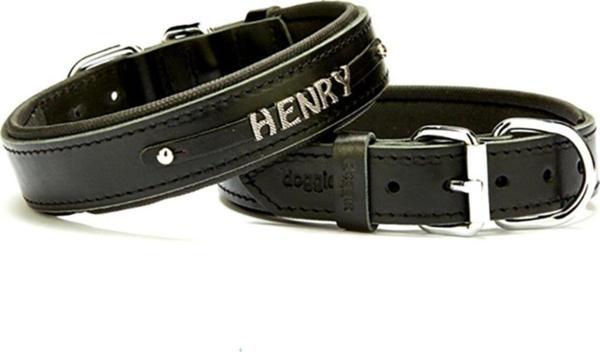 Doggie Konforlu Gerçek Deriden El Yapımı Isimlikli Köpek Boyun Tasması 3X42-50Cm - Black - Image 1