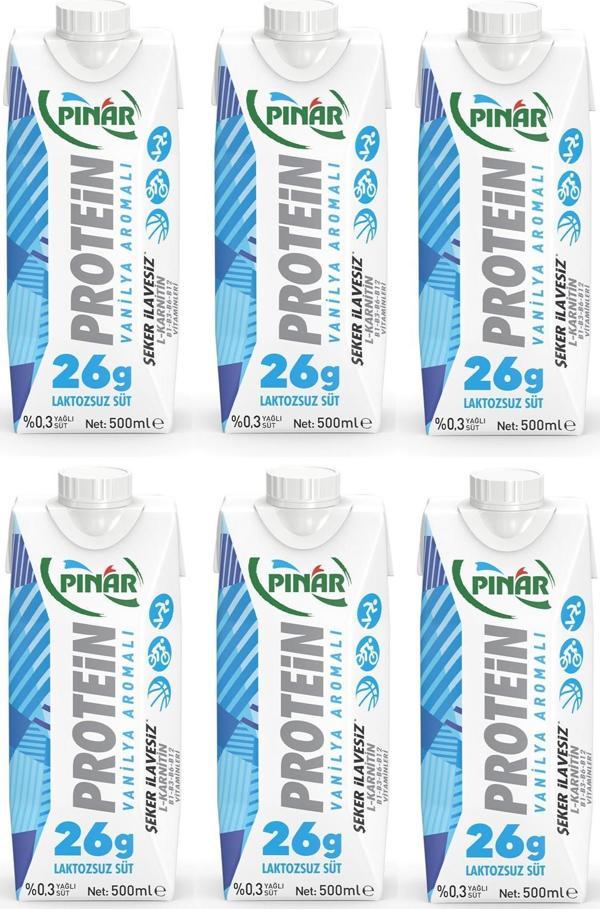 Pınar Protein Vanilya Aromalı Laktozsuz Süt 500 Ml X 6 Adet - Image 1