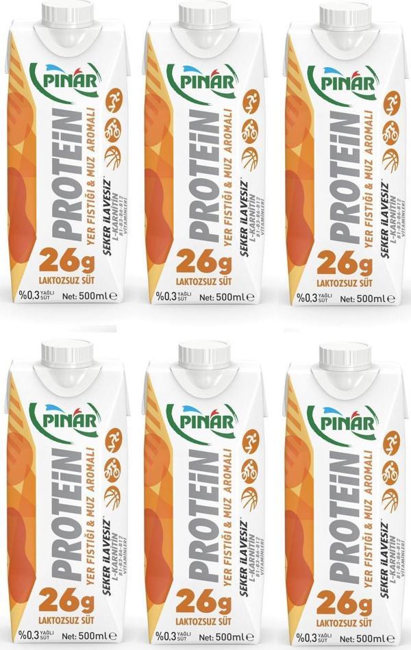 Pınar Protein Yer Fıstıklı Ve Muz Aromalı Laktozsuz Süt 500 Ml X 6 Adet - Image 1