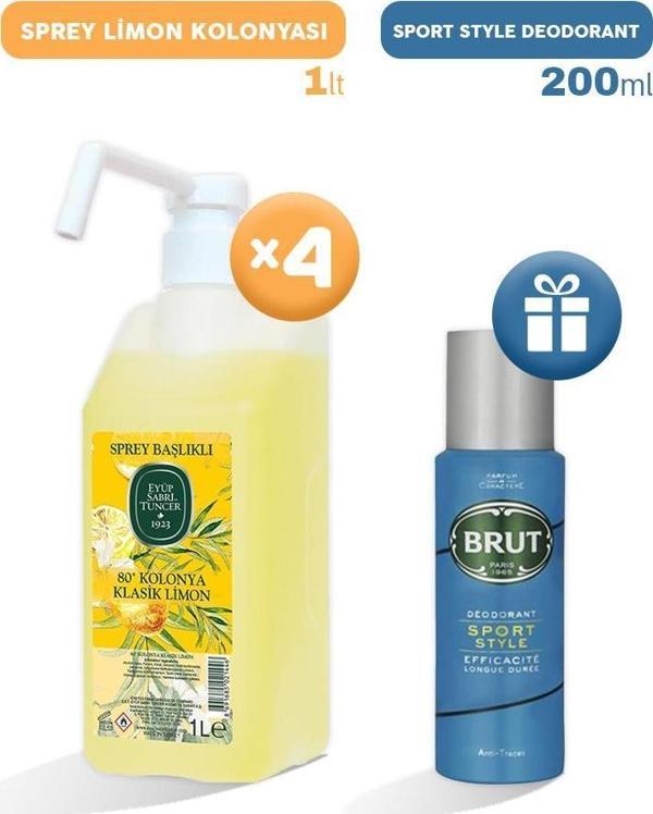 Eyüp Sabri Tuncer Sprey Limon Kolonyası 1 lt x 4, Erkek Deodorant Hediyeli - Image 1