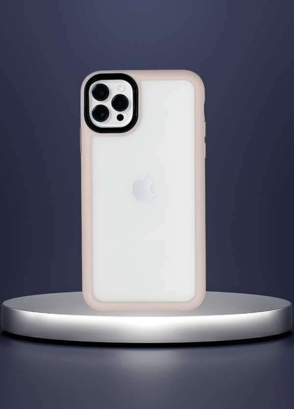 İPHONE 13 PRO MAX YANLARI RENKLİ SİLİKON PARLAK ARKA YÜZEYLİ TİGER HİBRİT KAPAK KREM - Image 1