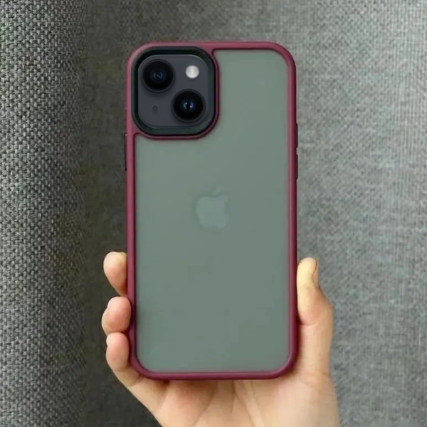 İPHONE 14 YANLARI RENKLİ SİLİKON PARLAK ARKA YÜZEYLİ TİGER HİBRİT KAPAK BORDO - Image 1