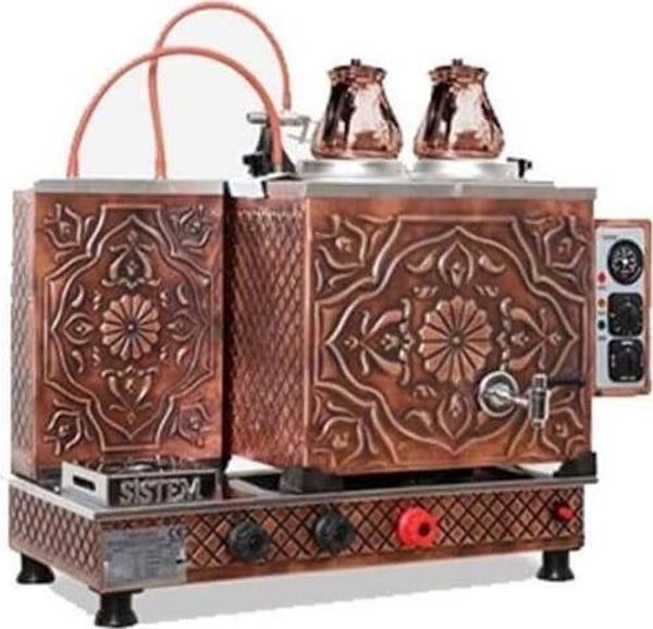 Sistem ÇO2TOB Tam Otomatik  Çay Ocağı - 2 demlik kapasiteli - Bakır işlemeli - Elk+Gaz - Image 1
