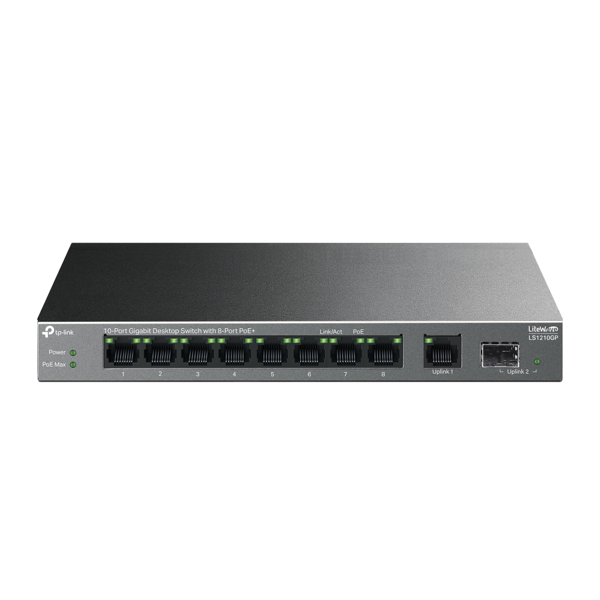 TP-LINK LS1210GP, Green Tech, 10 port Gigabit, 9 Port POE, +1 Port Gigabit SFP, 61W, Yönetilemez Masaüstü Switch - Image 1