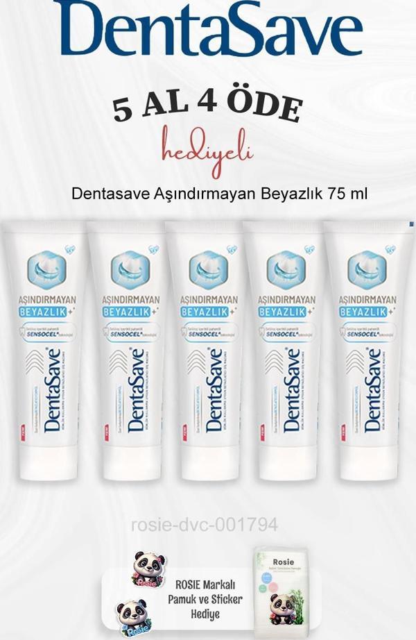 Dentasave Aşındırmayan Beyazlık 75 ml 5 Al 4 Öde ve Rosie Pamuk - Image 1