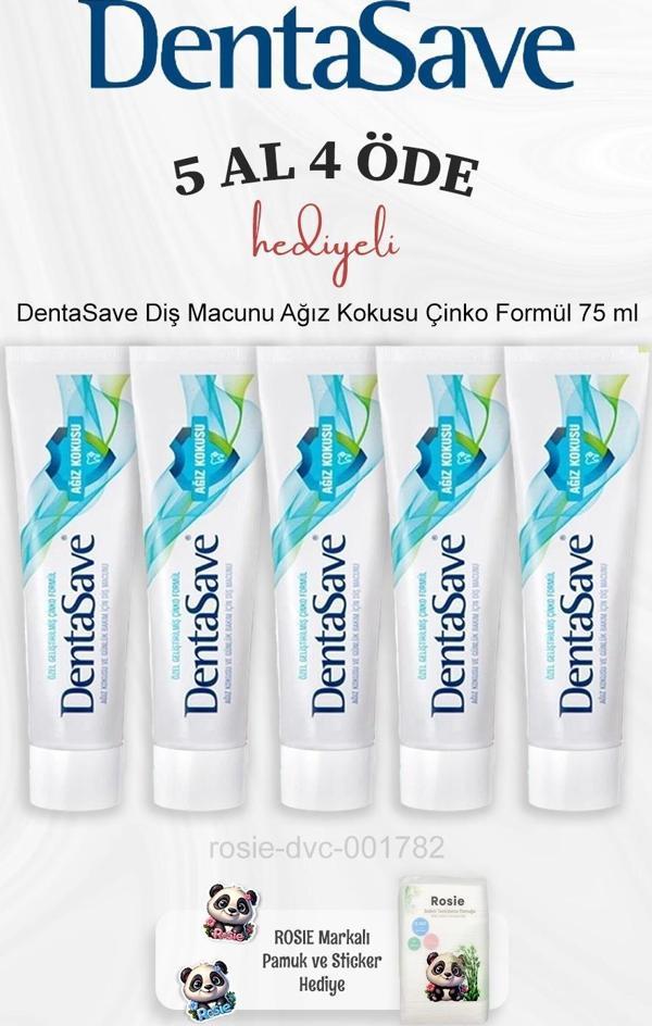 DentaSave Diş Macunu Ağız Kokusu Çinko Formül 75 ml 5 Al 4 Öde ve Rosie Pamuk - Image 1