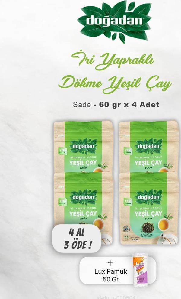 4 AL 3 ÖDE Doğadan Dökme Yeşil Çay Sade 60 gr, Pamuk - Image 1