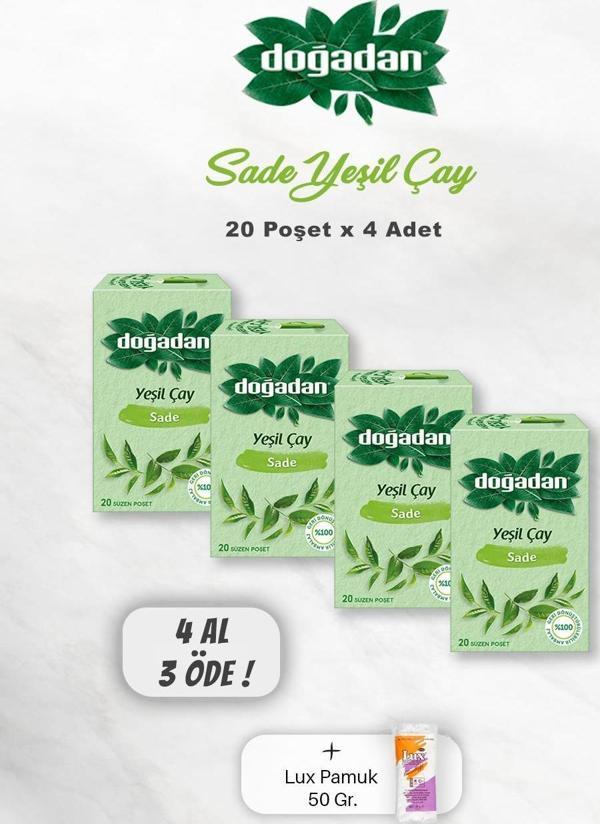 4 AL 3 ÖDE Doğadan Yeşil Çay Sade 20'li, Pamuk - Image 1