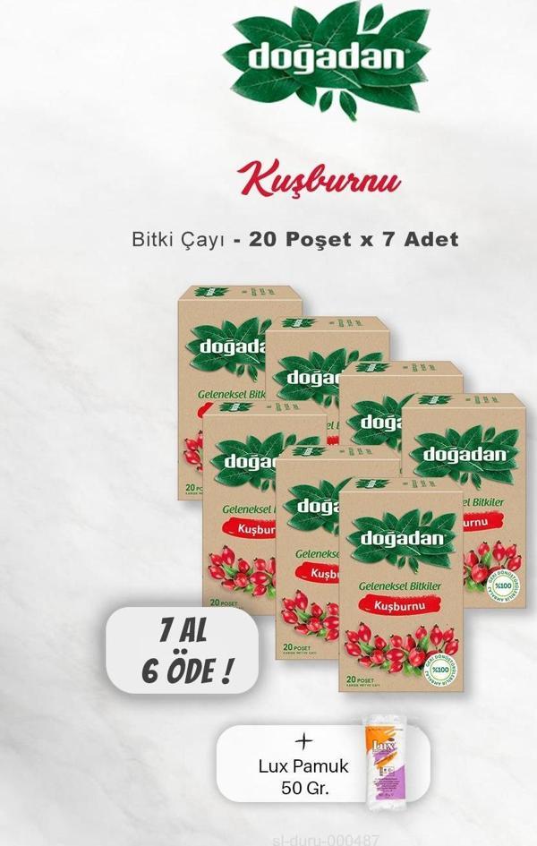 7 AL 6 ÖDE Doğadan Kuşburnu Çayı 20'li, Pamuk - Image 1