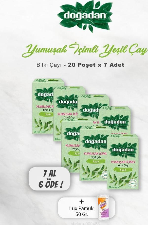 7 AL 6 ÖDE Doğadan Yeşil Çay Yumuşak İçimli 20'li, Pamuk - Image 1