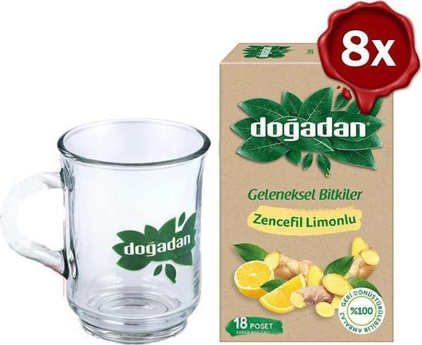 Doğadan Zencefil Limonlu Bitki Çayı 18'li x 8 + Doğadan Cam Bardak   - Image 1