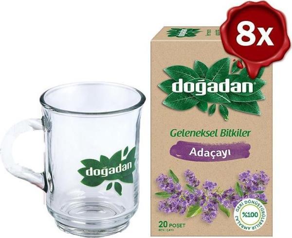 Doğadan Adaçayı Bitki Çayı 20' li x 8 + Doğadan Cam Bardak   - Image 1
