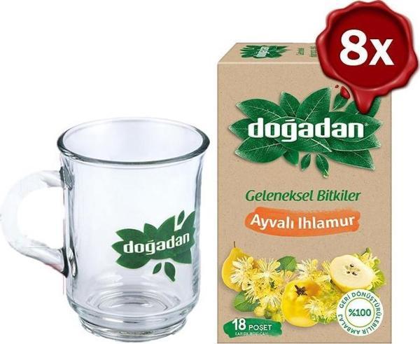 Doğadan Ayvalı Ihlamur Çay 18'li x 8 + Doğadan Cam Bardak   - Image 1