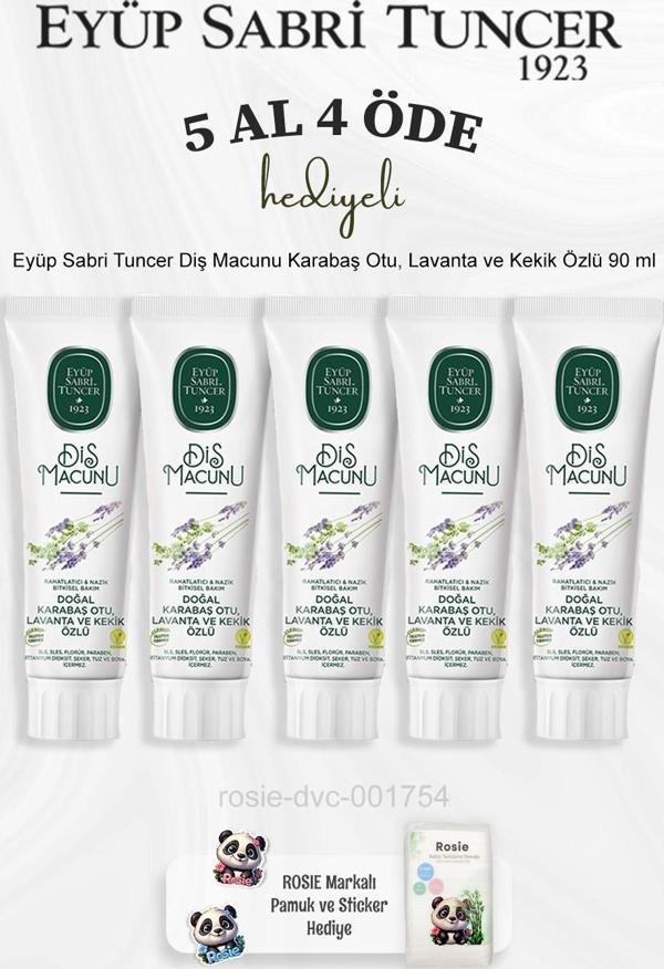  Eyüp Sabri Tuncer Diş Macunu Karabaş Otu, Lavanta ve Kekik Özlü 90 ml 5 Al 4 Öde ve Rosie Pamuk - Image 1