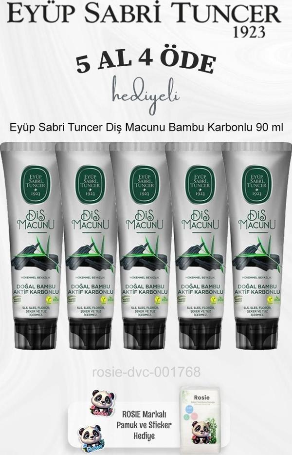 Eyüp Sabri Tuncer Diş Macunu Bambu Karbonlu 90 ml 5 Al 4 Öde ve Rosie Pamuk - Image 1